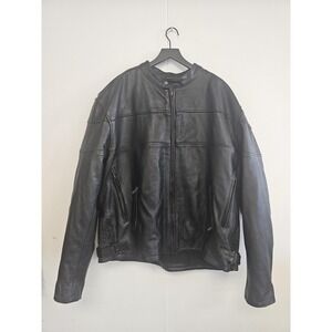 Pro-Rider Leather USA Jacket Mens 56 Black Cafe Racer Motorcycle Biker Zip Front